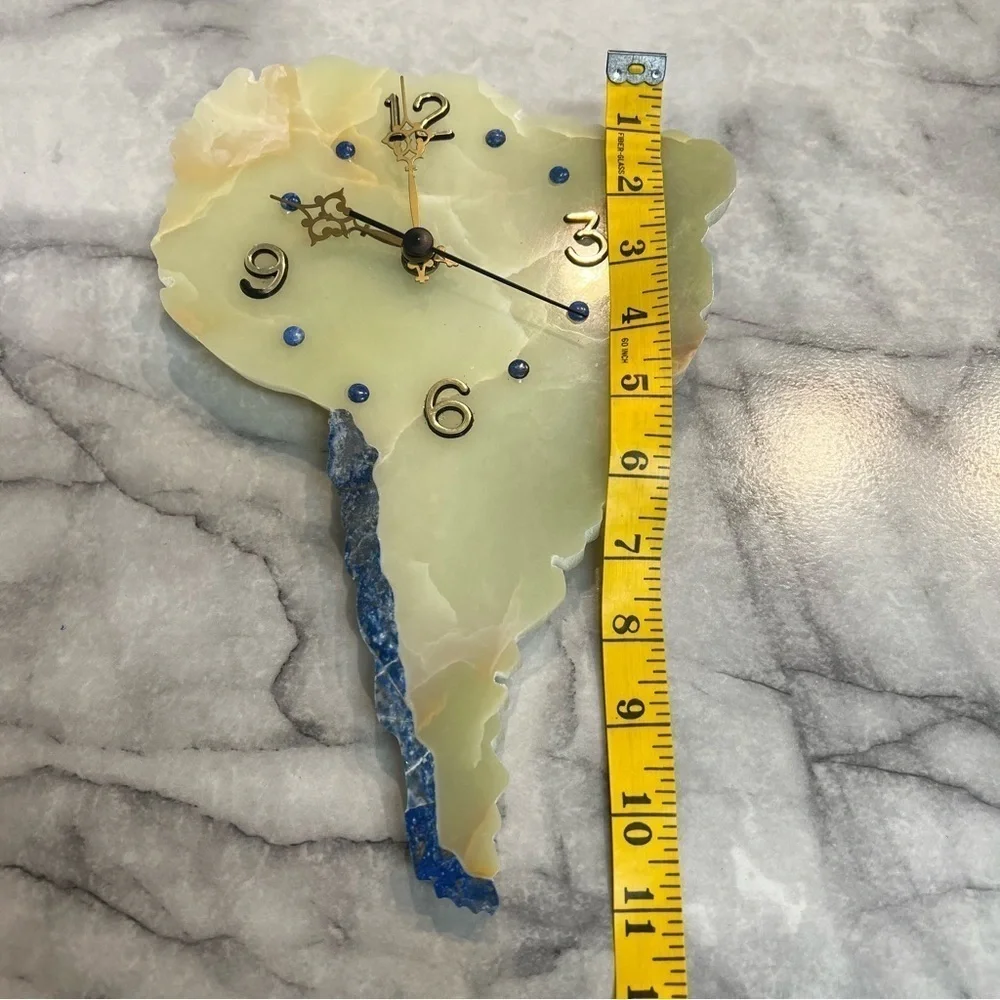 South America Analog Wall Clock Handmade Gem Stones Jade Lapizlazuli Boho VTG